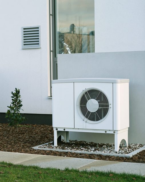 Modern house of future with efficient heat pump reduce living cost concept