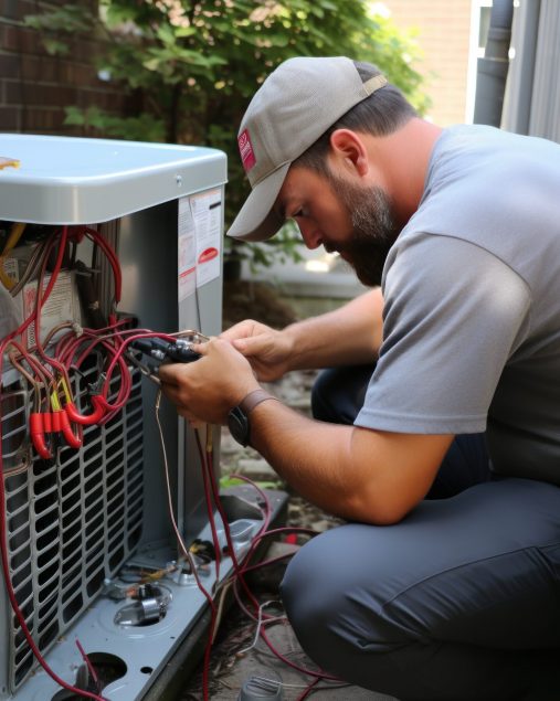 HVAC technician servicing an air conditioning unit.